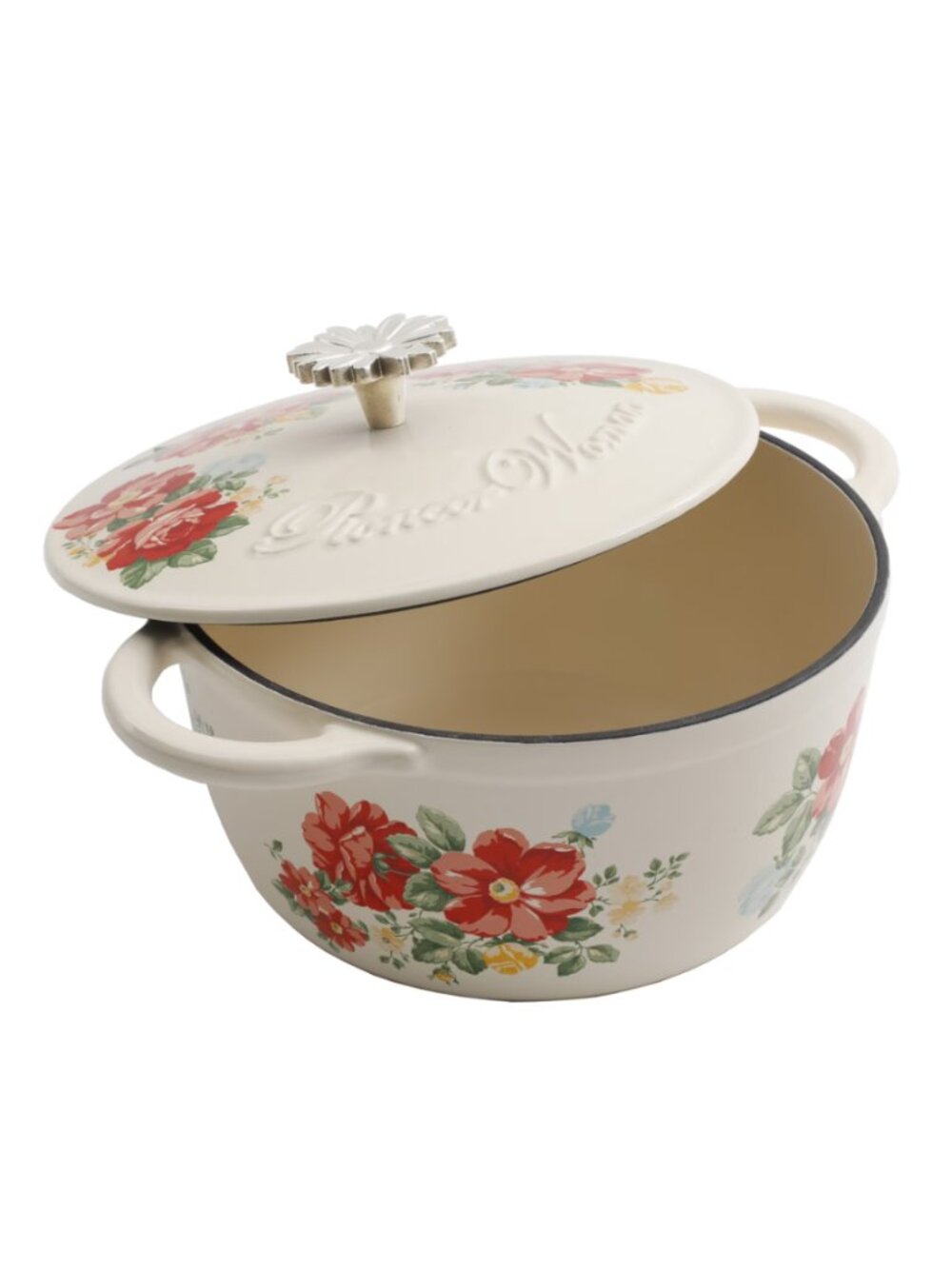 The Pioneer Woman White 3 Qt Vintage Floral Enameled Cast Iron Lid Dutch Oven